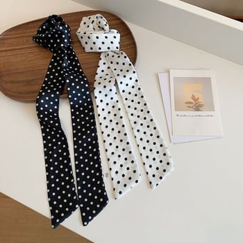 Копринен шал с точков десен, дълъг, дамски, warp-knitted плат, пролет 2025