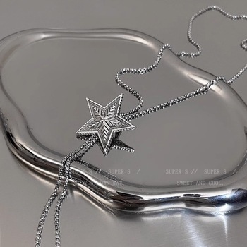 Hosszú pulóverhez való nyaklánc csillagmotívummal, állítható, minimalist stílus, ötvözetből, elektroplakált felülettel, beépített mesterséges ékkővel, Lixuan márka