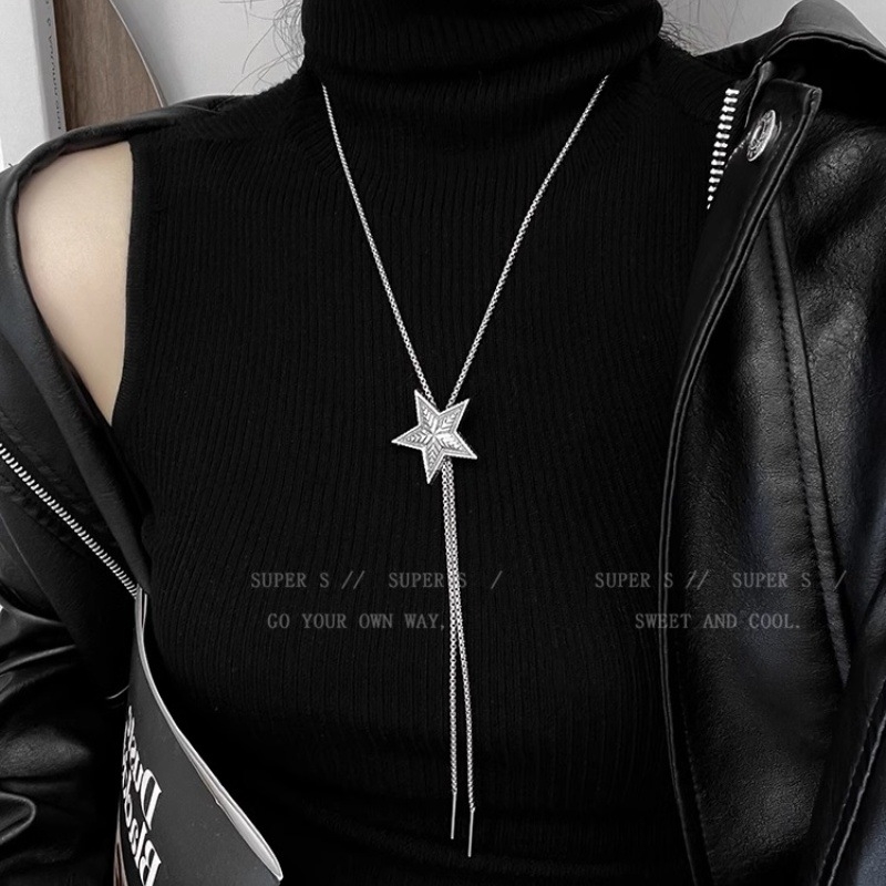 Hosszú pulóverhez való nyaklánc csillagmotívummal, állítható, minimalist stílus, ötvözetből, elektroplakált felülettel, beépített mesterséges ékkővel, Lixuan márka