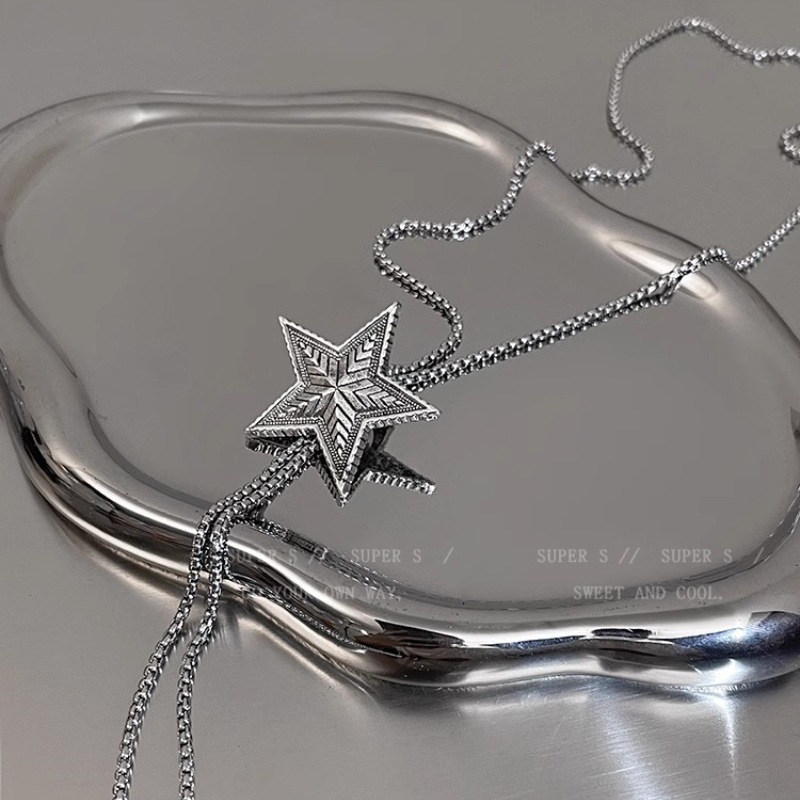 Hosszú pulóverhez való nyaklánc csillagmotívummal, állítható, minimalist stílus, ötvözetből, elektroplakált felülettel, beépített mesterséges ékkővel, Lixuan márka