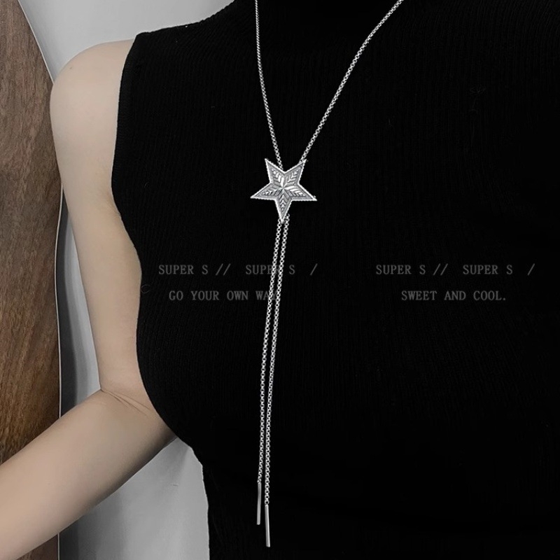 Hosszú pulóverhez való nyaklánc csillagmotívummal, állítható, minimalist stílus, ötvözetből, elektroplakált felülettel, beépített mesterséges ékkővel, Lixuan márka