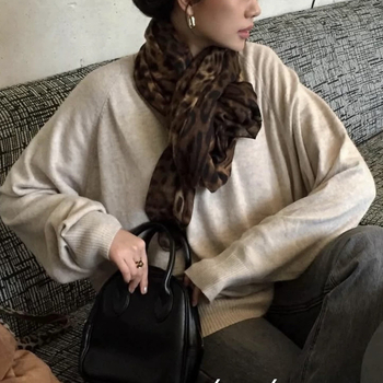 Yovandmi šal s leopard uzorkom, sintetička tkanina, ravno tkanje, zadržava toplinu, etnički veliki kvadratni šal