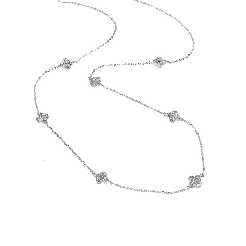 Négylevelű lóhere nyaklánc, hosszú kettős lánccal, ötvözet anyag, egyedi stílus, termékkód 7033, nyári megjelenés 2025