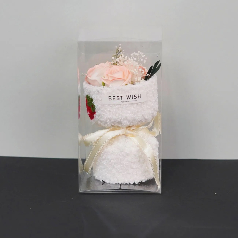 Mini buchet de trandafiri într-o cutie cadou cu flori de săpun — stil coreean, varietate de trandafiri, gata pentru cadou, cadou pentru festival