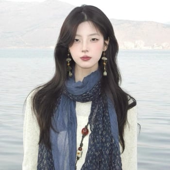 Флорален квадратен шал, тънък, принтиран, warp-knitted памучно-ленен плат за лятна употреба