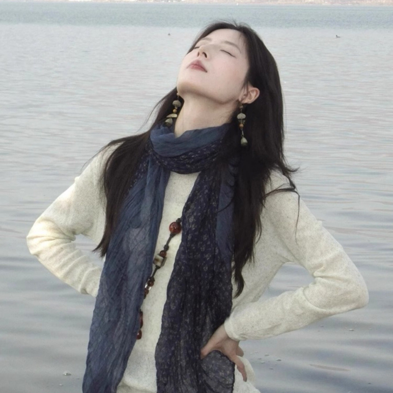 Флорален квадратен шал, тънък, принтиран, warp-knitted памучно-ленен плат за лятна употреба