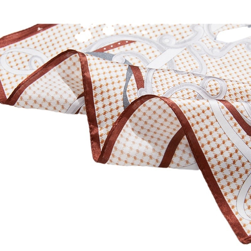 Копринен квадратен шал, сатенена тъкан, стил моден офис, печат, за лято