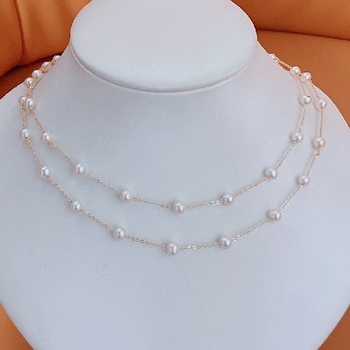 Κολιέ με μαργαριτάρια γλυκού νερού 4–5 mm, επίχρυσο 14K, σχέδιο Αστροφεγγιά, κατάλληλο για layering