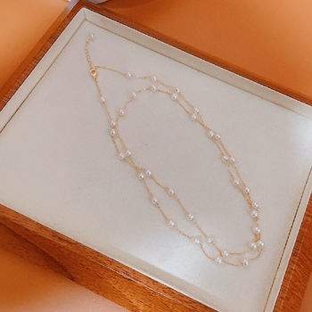 Κολιέ με μαργαριτάρια γλυκού νερού 4–5 mm, επίχρυσο 14K, σχέδιο Αστροφεγγιά, κατάλληλο για layering