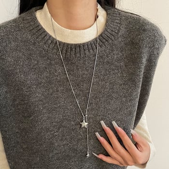 Colier cu lanț din oțel titan, pandantiv în formă de stea cu cinci colțuri, lanț șarpe, lungime reglabilă 61-70 cm, pandantiv din aliaj