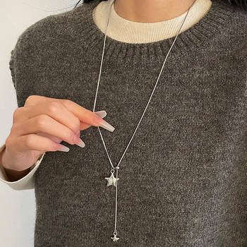 Colier cu lanț din oțel titan, pandantiv în formă de stea cu cinci colțuri, lanț șarpe, lungime reglabilă 61-70 cm, pandantiv din aliaj