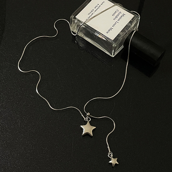 Colier cu lanț din oțel titan, pandantiv în formă de stea cu cinci colțuri, lanț șarpe, lungime reglabilă 61-70 cm, pandantiv din aliaj