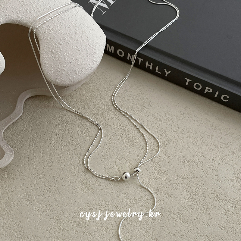 S925 ezüst, kétsoros gömbös nyaklánc nőknek, koreai stílusú Ins, elektroplating, ezüst bevonat