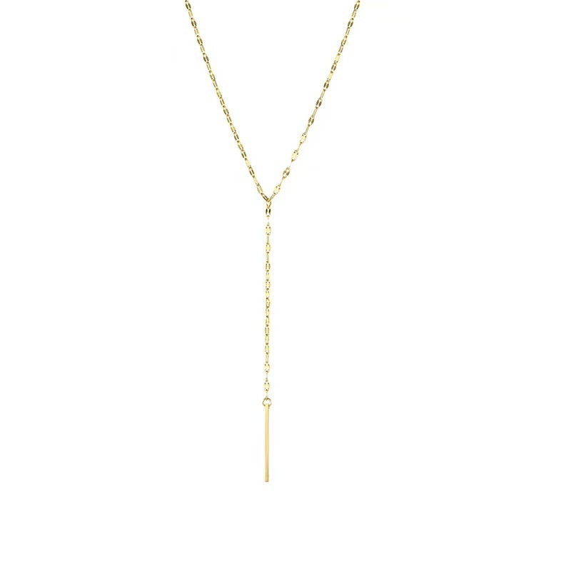 Ogrlica od titan čelika, Y-oblik privjesak s dugim resicama, lanac Melon seed chain, elektroplatina, 10 g