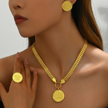 Set de bijuterii pentru femei din aliaj, cu motiv floral, placare electroplating, include cercei, colier și accesorii pentru mână, lanț regulat, toamna 2024