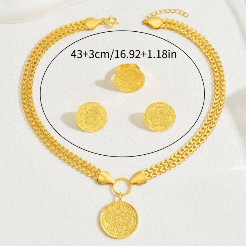Set de bijuterii pentru femei din aliaj, cu motiv floral, placare electroplating, include cercei, colier și accesorii pentru mână, lanț regulat, toamna 2024