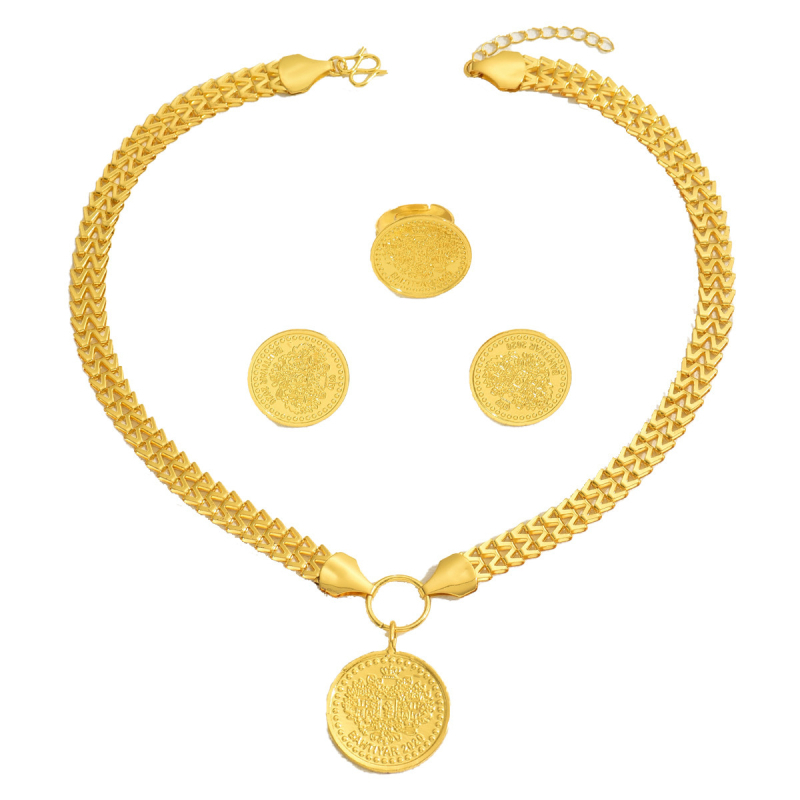 Set de bijuterii pentru femei din aliaj, cu motiv floral, placare electroplating, include cercei, colier și accesorii pentru mână, lanț regulat, toamna 2024