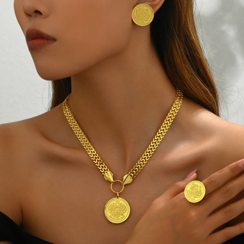 Set de bijuterii pentru femei din aliaj, cu motiv floral, placare electroplating, include cercei, colier și accesorii pentru mână, lanț regulat, toamna 2024