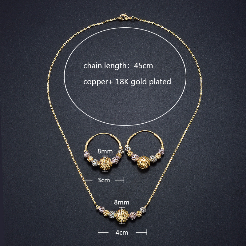 Set de bijuterii pentru femei: colier și cercei din cupru, placare electro, lanț obișnuit, stil simplu