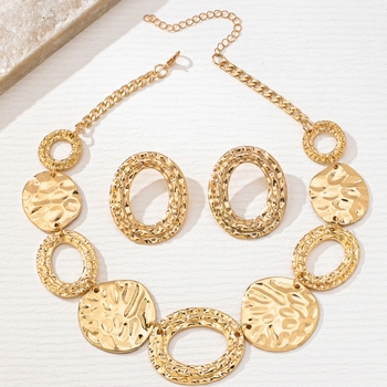 Set ogrlice i naušnica — cinkova legura, elektroplating, vintage stil, geometrijski elementi