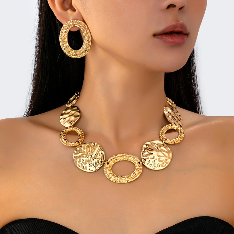 Set ogrlice i naušnica — cinkova legura, elektroplating, vintage stil, geometrijski elementi