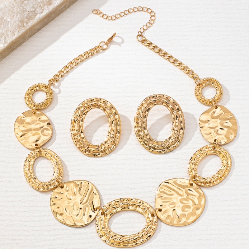 Set ogrlice i naušnica — cinkova legura, elektroplating, vintage stil, geometrijski elementi