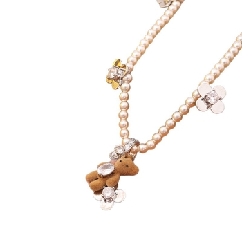 Colier din cupru cu pandantiv în formă de ursuleț și lanț clavicular, placare electroplată, lansare toamnă 2025