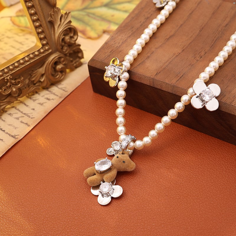 Colier din cupru cu pandantiv în formă de ursuleț și lanț clavicular, placare electroplată, lansare toamnă 2025