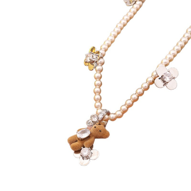 Colier din cupru cu pandantiv în formă de ursuleț și lanț clavicular, placare electroplată, lansare toamnă 2025