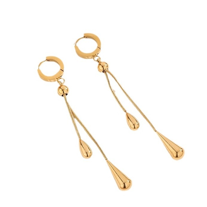 Set de bijuterii: colier și cercei cu ciucuri din oțel titan, lanț tip șarpe, lungime 41–50 cm, stil Old Money