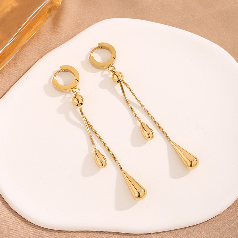 Set de bijuterii: colier și cercei cu ciucuri din oțel titan, lanț tip șarpe, lungime 41–50 cm, stil Old Money