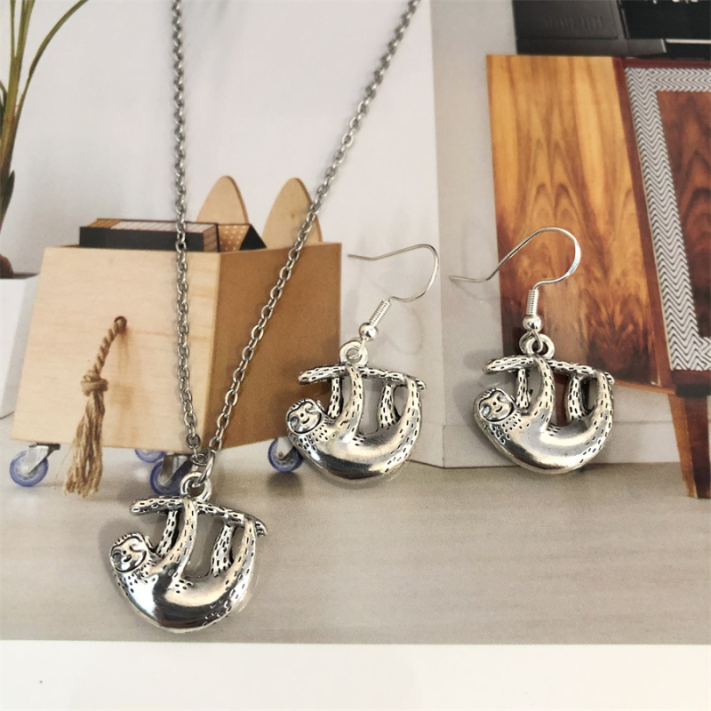 Set cercei și colier din oțel titan, lanț Cuban, stil geometric, design cu un singur strat