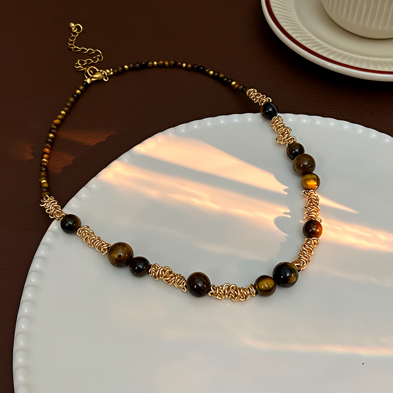 Colier din aliaj, manufactură manuală, design geometric, lanț clavicular, stil Maillard