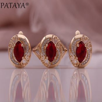 Set prstena i naušnica od bakra, s dijamantnim ugradnjama, ovalni dizajn, ženski stil