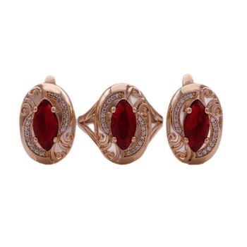 Set prstena i naušnica od bakra, s dijamantnim ugradnjama, ovalni dizajn, ženski stil