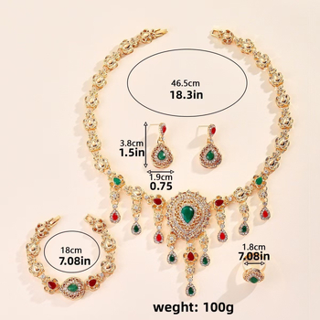 Četverodjelni set nakita: ogrlica s kapljastim privjeskom, naušnice, prsten i dodaci za ruku; legura, elektroplatiranje, ženski stil