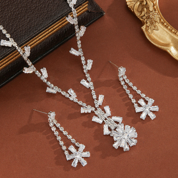 Set cercei și colier Monet Garden: cupru, electroplacare, set cercei+colier, model plante-flori