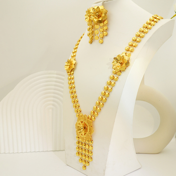 Set nakita: dugi naušnice i ogrlica s cvjetnim uzorkom, metalni materijal s elektroplatiranjem, privjesak od legure, produžni lančić