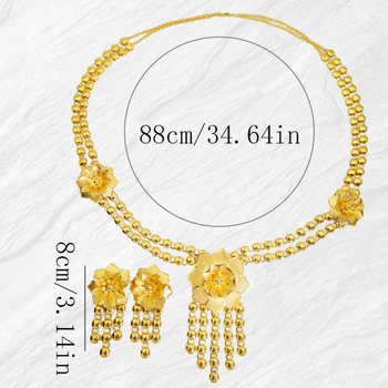 Set nakita: dugi naušnice i ogrlica s cvjetnim uzorkom, metalni materijal s elektroplatiranjem, privjesak od legure, produžni lančić