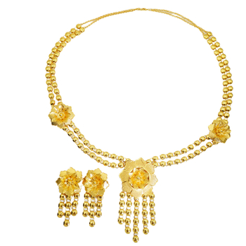 Set nakita: dugi naušnice i ogrlica s cvjetnim uzorkom, metalni materijal s elektroplatiranjem, privjesak od legure, produžni lančić