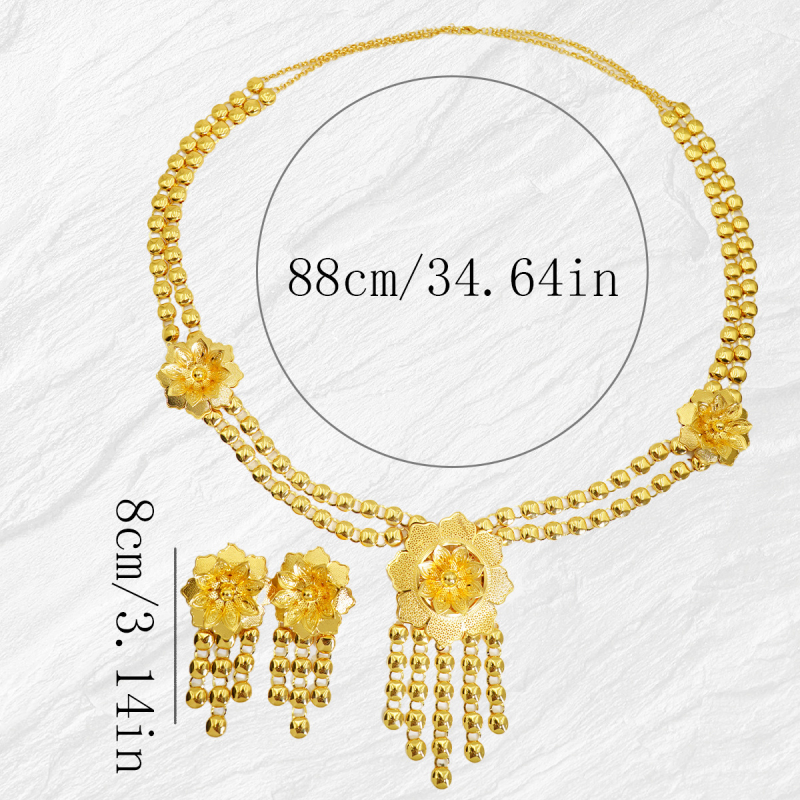 Set nakita: dugi naušnice i ogrlica s cvjetnim uzorkom, metalni materijal s elektroplatiranjem, privjesak od legure, produžni lančić