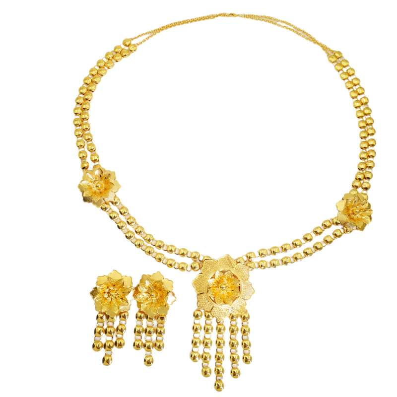 Set nakita: dugi naušnice i ogrlica s cvjetnim uzorkom, metalni materijal s elektroplatiranjem, privjesak od legure, produžni lančić