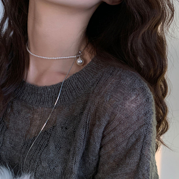 Feather Amber colier din oțel titan, lanț multistrat și pandantiv din titan, design geometric