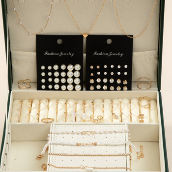 Set de bijuterii (cercei + colier + accesorii pentru mână) - minimalist, simplu și elegant - perlă artificială, pandantiv din oțel inoxidabil, lanț cu valuri, electroplacare, primăvara 2024