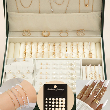 Set de bijuterii (cercei + colier + accesorii pentru mână) - minimalist, simplu și elegant - perlă artificială, pandantiv din oțel inoxidabil, lanț cu valuri, electroplacare, primăvara 2024