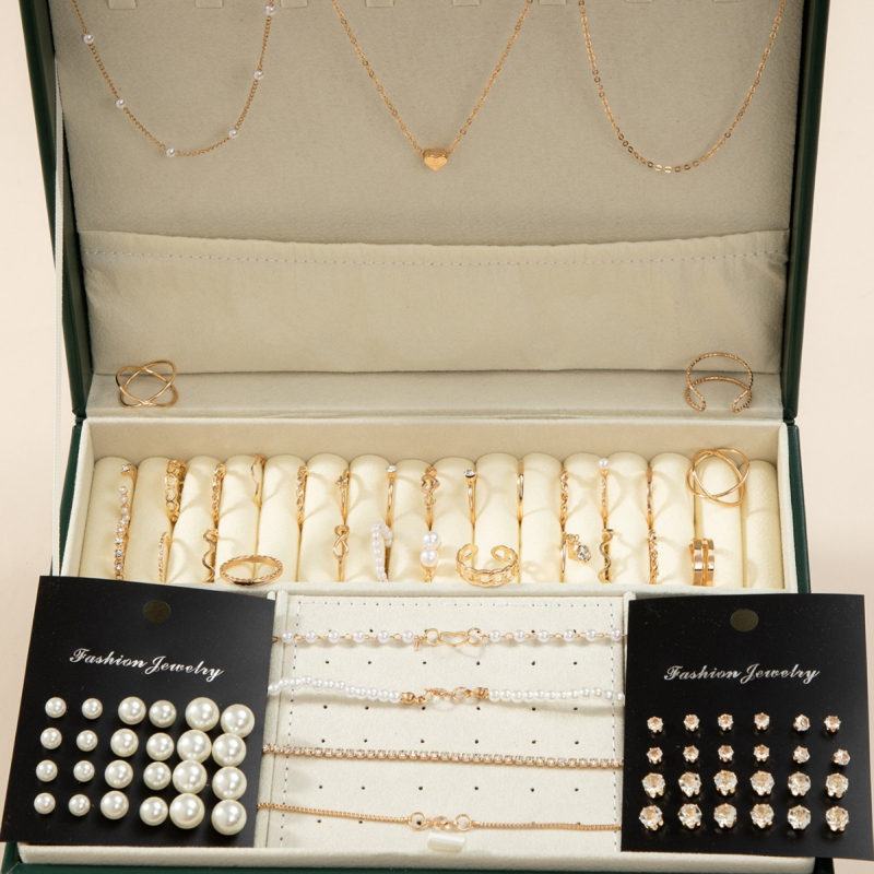 Set de bijuterii (cercei + colier + accesorii pentru mână) - minimalist, simplu și elegant - perlă artificială, pandantiv din oțel inoxidabil, lanț cu valuri, electroplacare, primăvara 2024