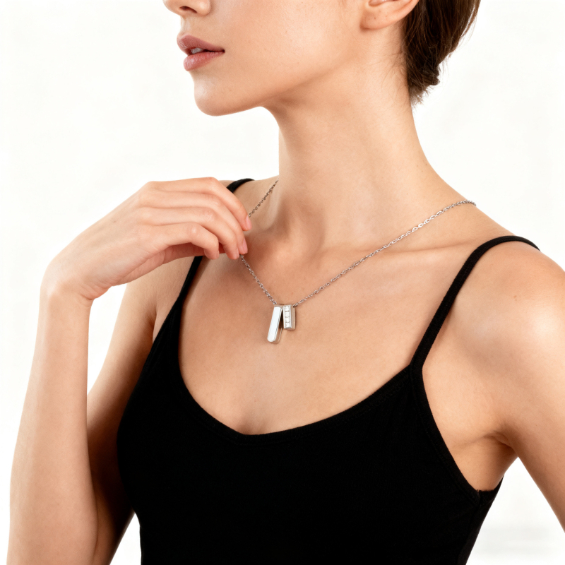 Colier din oțel de titan, formă U geometrică, lanț regulat, pandant din oțel inoxidabil, stil simplu