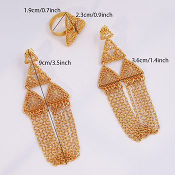 Set de bijuterii: cercei triunghi gofrat și inel, aliaj placat cu aur 24K, electroplacare, stil natural, iarna 2024