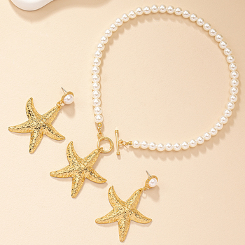 Set de bijuterii: cercei cu stea de mare și colier cu lanț de perlă - aliaj, placare electro, stil plajă, pentru femei