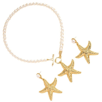 Set de bijuterii: cercei cu stea de mare și colier cu lanț de perlă - aliaj, placare electro, stil plajă, pentru femei